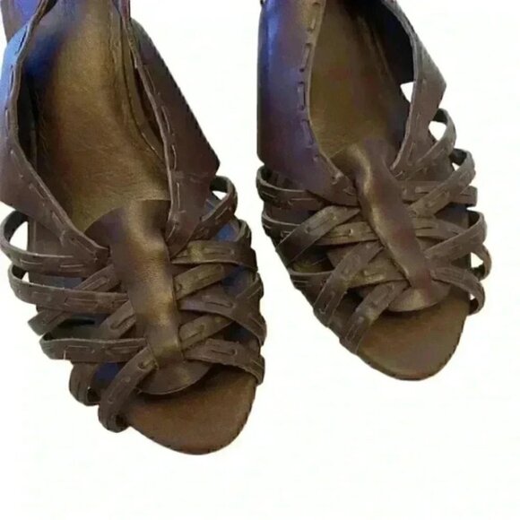 Timberland Wedge Sandals Brown Strappy Woven Leather Fisherman Slingbacks 7.5 - Picture 13 of 15